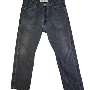 Levi Strauss 505 Mens Black Regular Fit Denim Jeans W40 L32 Distressed